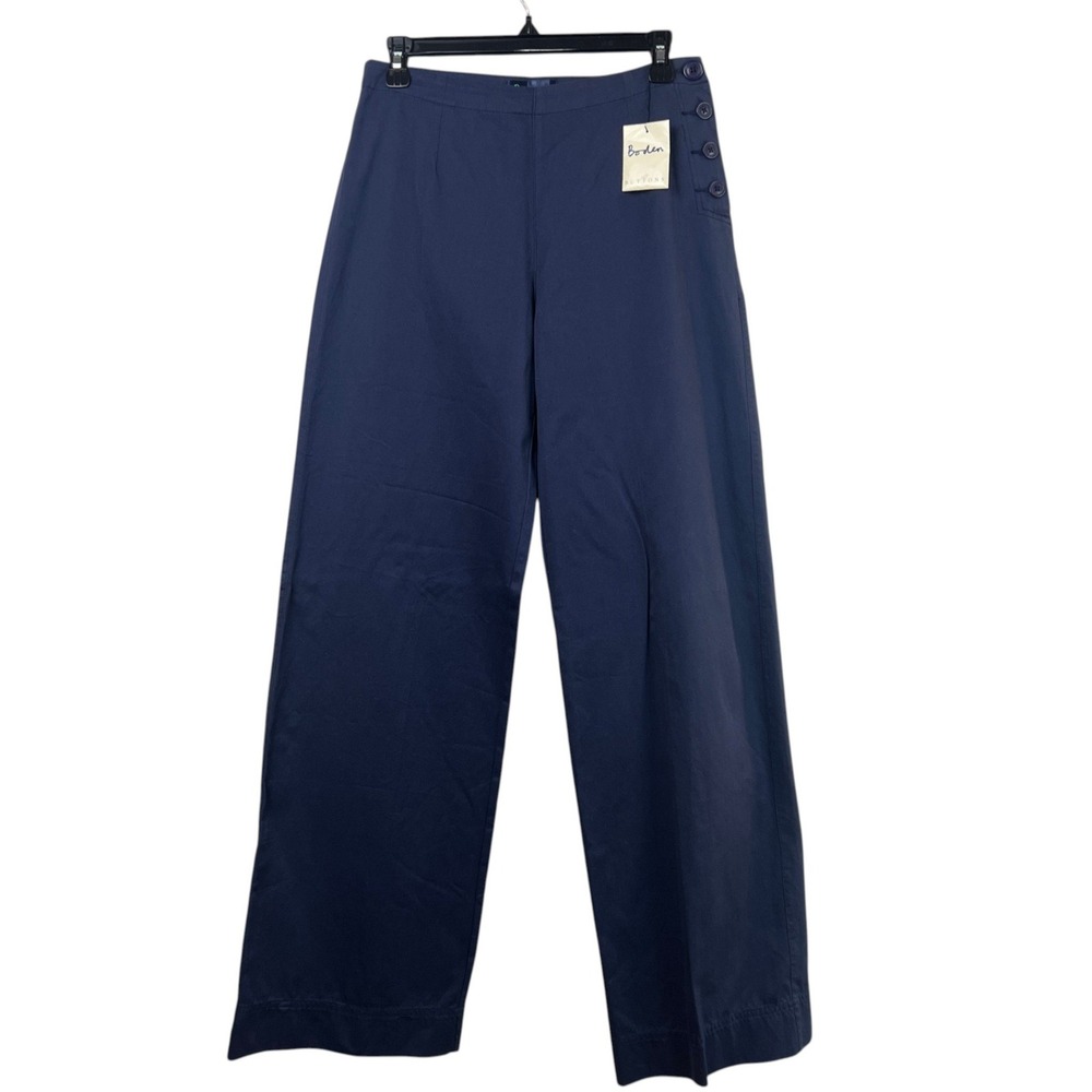 NWT Boden Sailor Wide Leg Pants Womens 10L Navy Blue Cotton Nautical Minimalist
